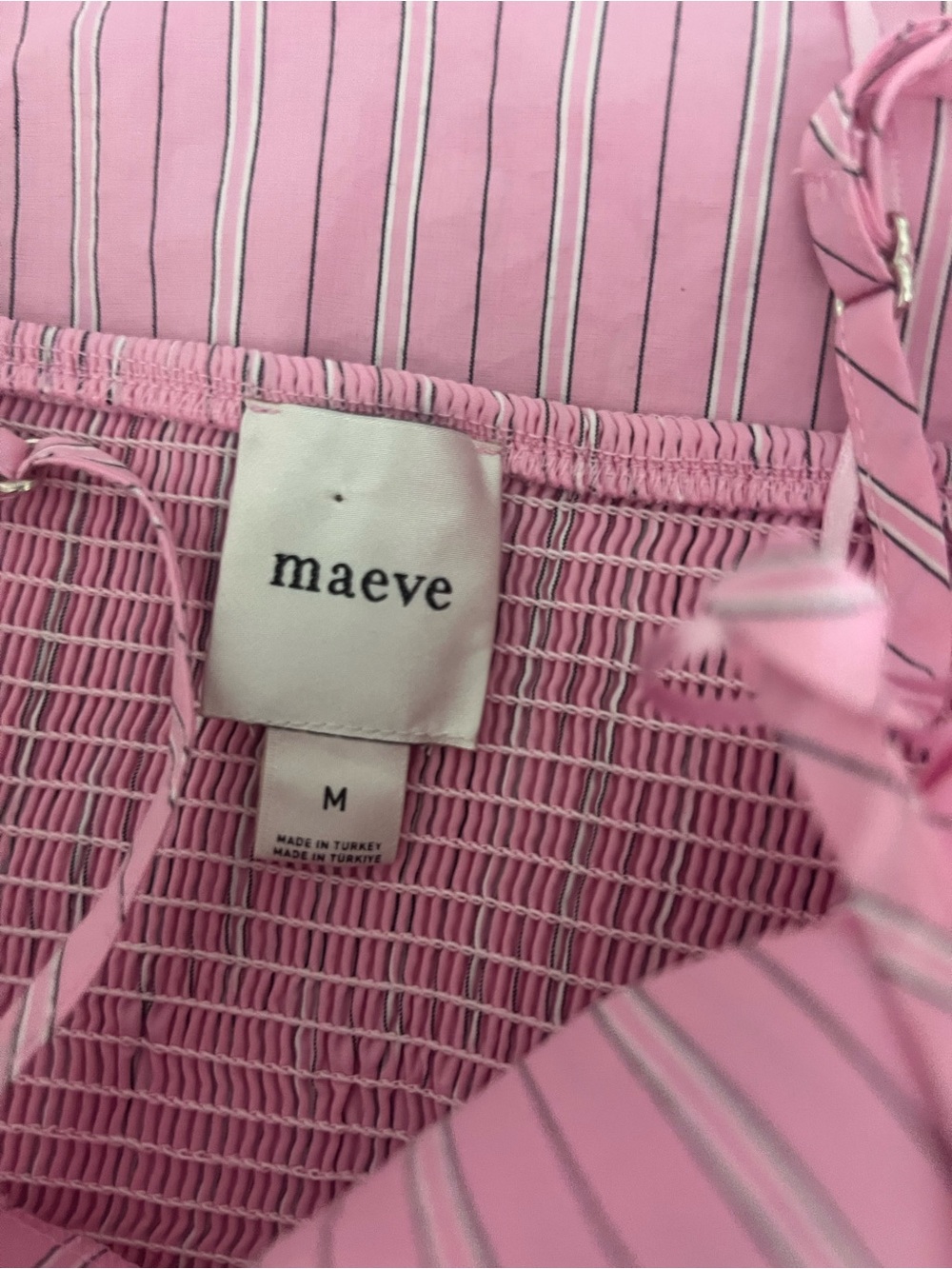 Maeve Pink Striped Fit & Flare Midi Dress Smocked Back Size M - Picture 8 of 11